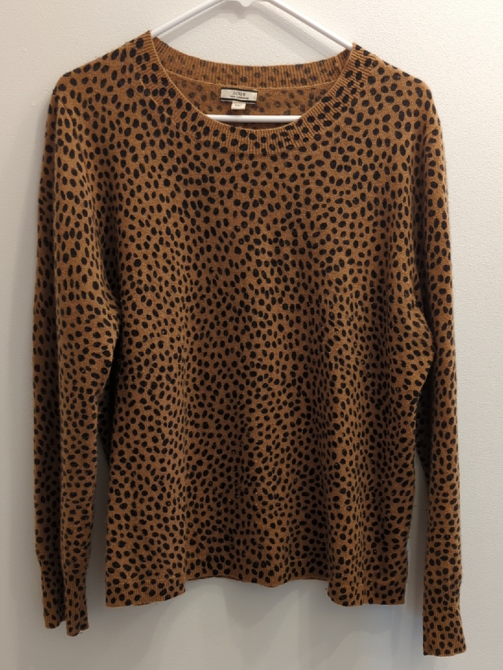 J. Crew Cashmere Tan and Black Leopard Print Crewneck Sweater
